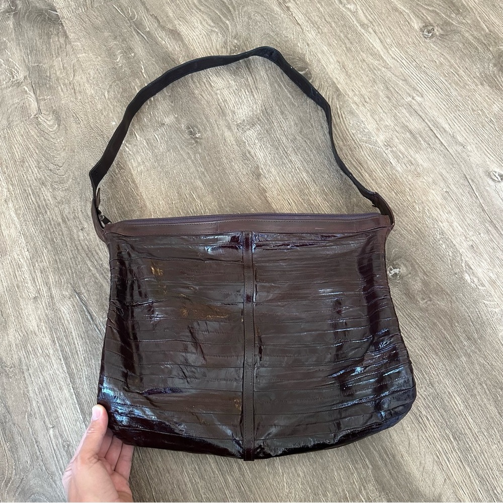 LEE SANDS Genuine Eel Skin Brown Shoulder Bag